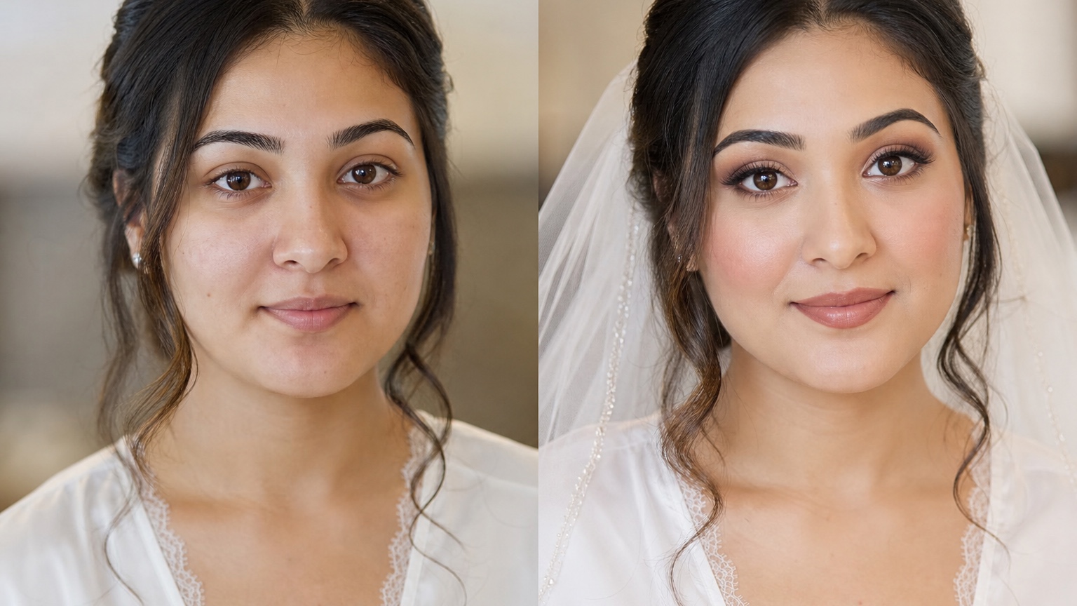 AI Bridal Makeup Try-On: Compare Wedding Looks Before the Trial before and after makeup comparison