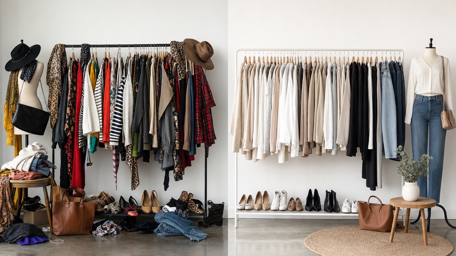 AI Capsule Wardrobe Generator: Visualize Mix-and-Match Outfits before and after comparison