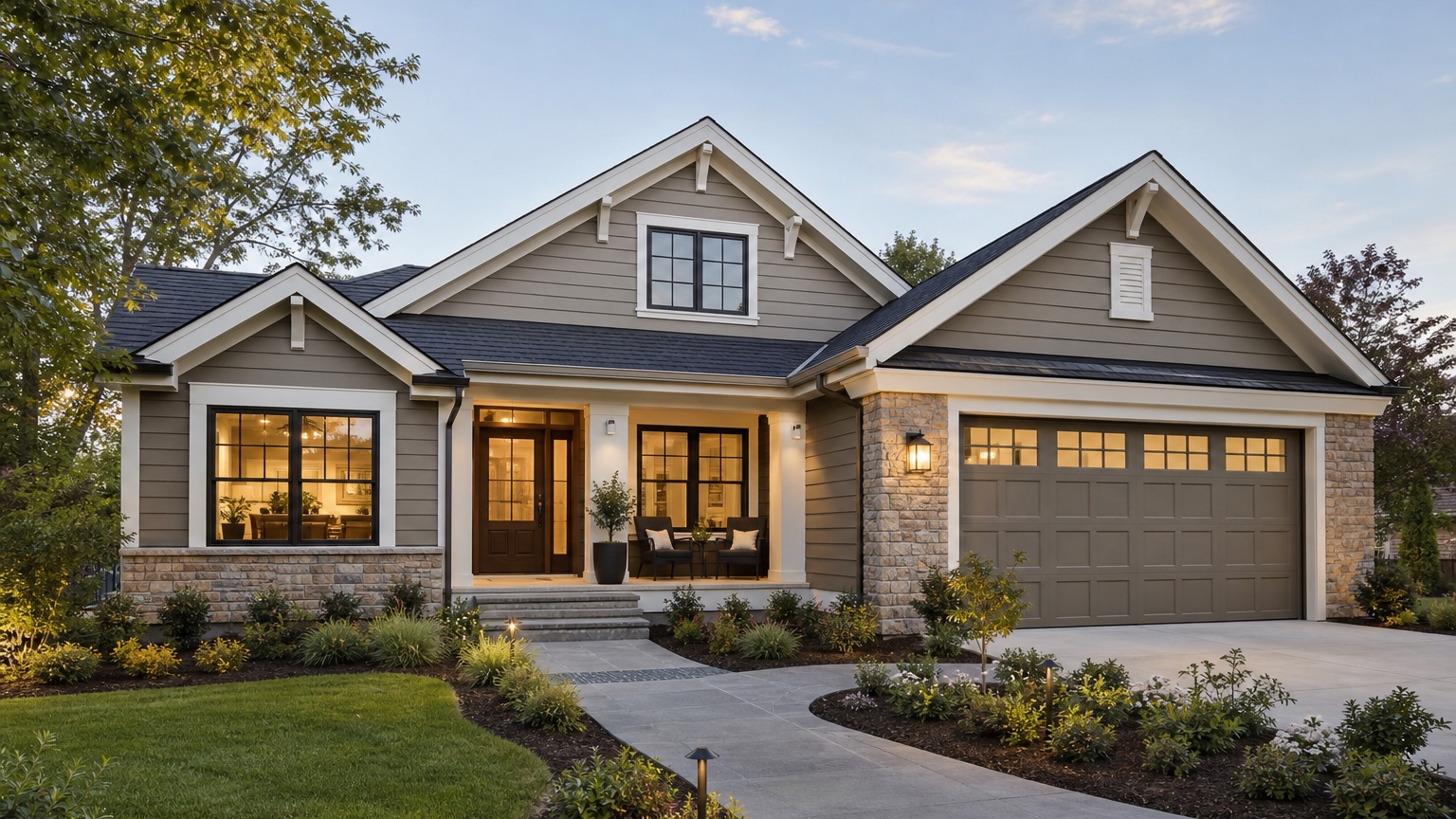 AI exterior design from photo showing a finished modern curb appeal makeover
