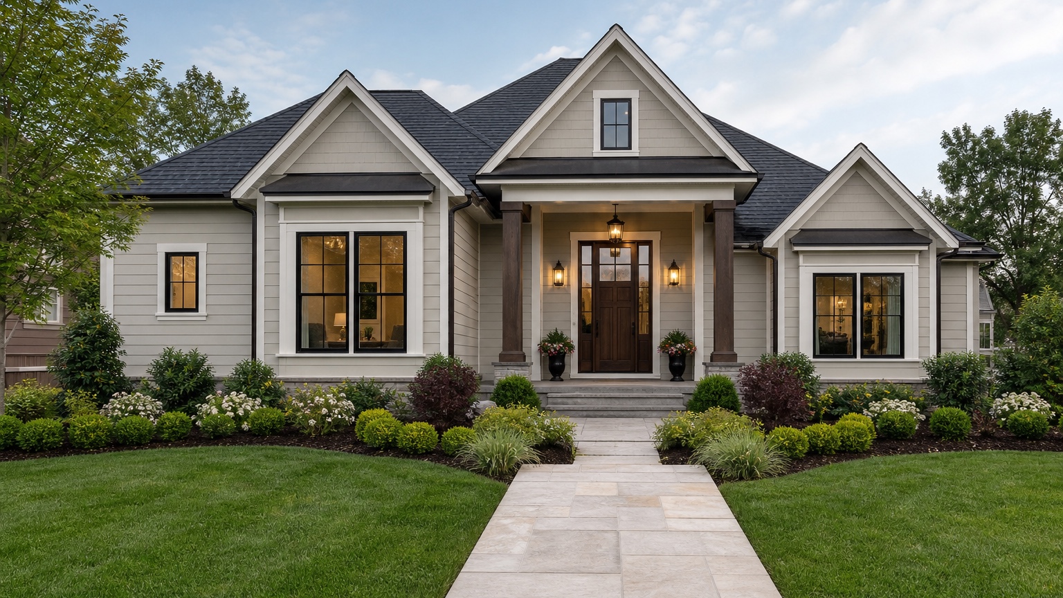 AI exterior design online showing a realistic curb appeal redesign from a real house photo