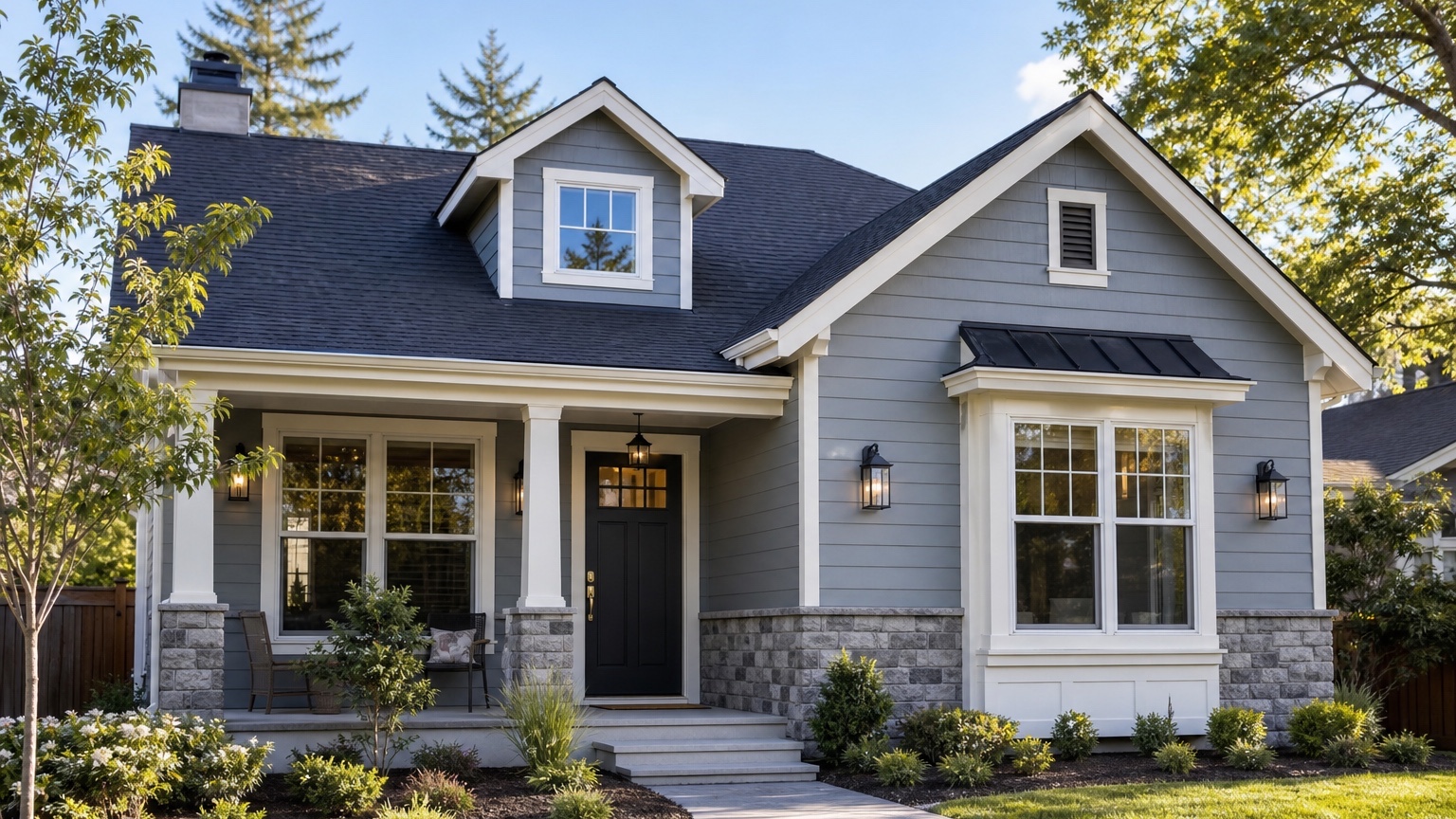 AI exterior paint visualizer showing a realistic house color refresh on a real home photo