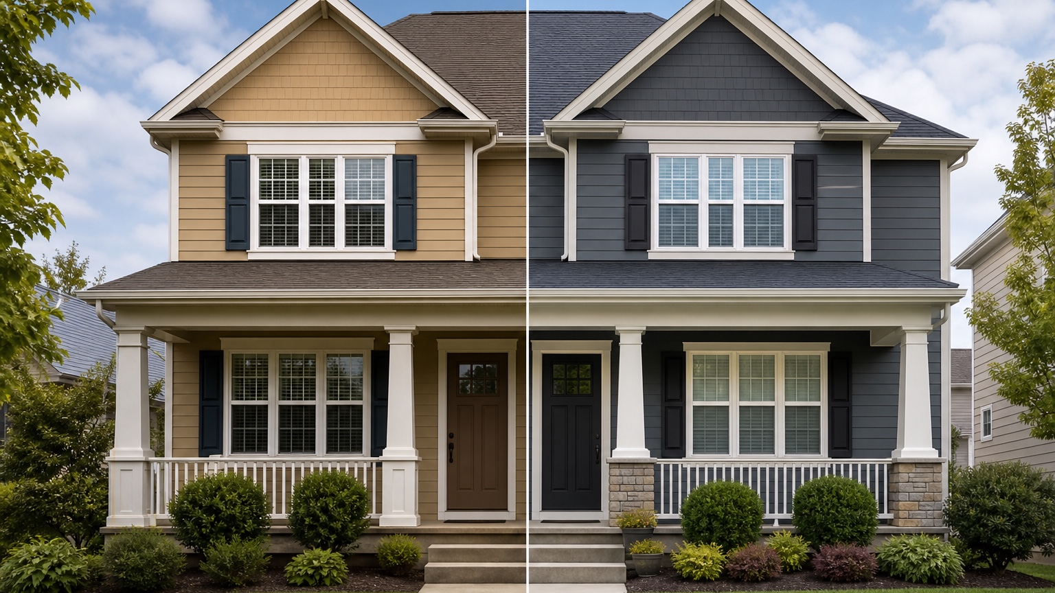 AI house color visualizer showing safe, practical-upgrade, and bold exterior palette comparisons