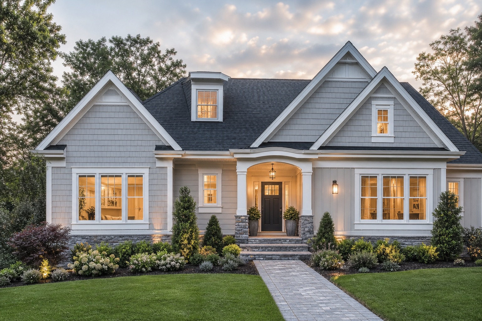 AI house exterior design generator showing a realistic curb appeal concept for a suburban home