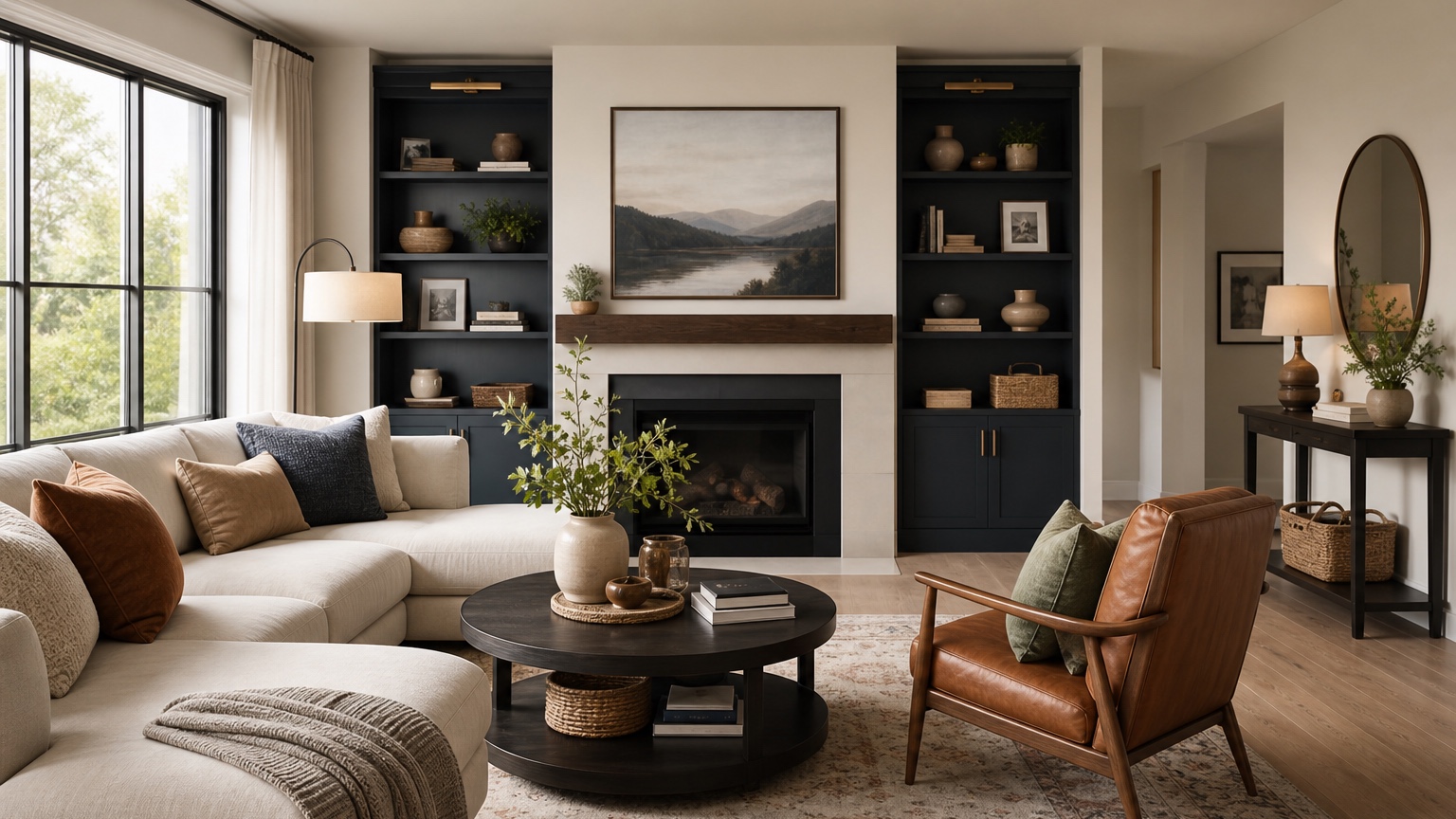 AI interior design ideas generated from a real room photo with three personalized concept directions for color, furniture, lighting, and decor