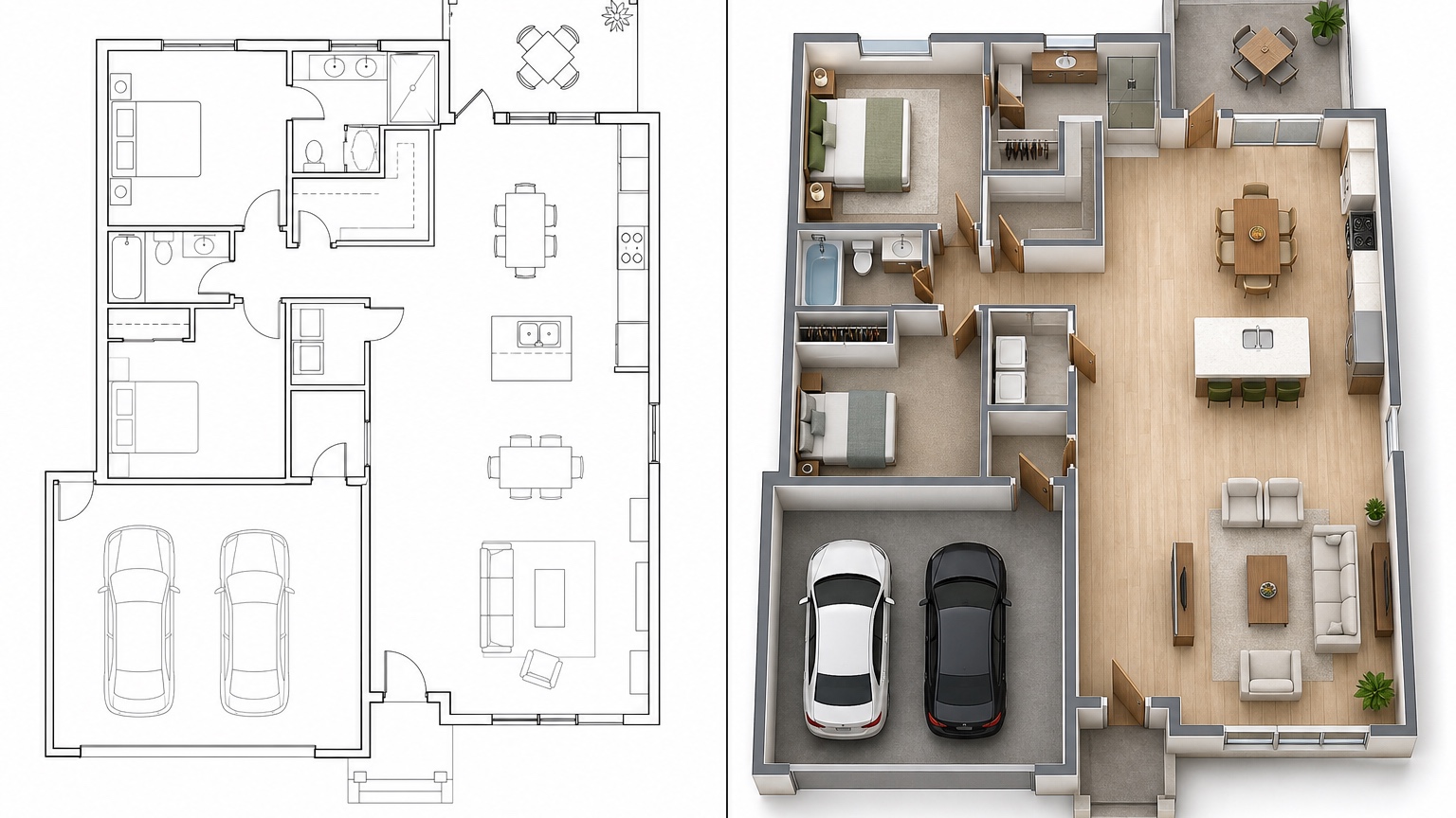 ai isometric floor plan before and after comparison for a focused layout decision
