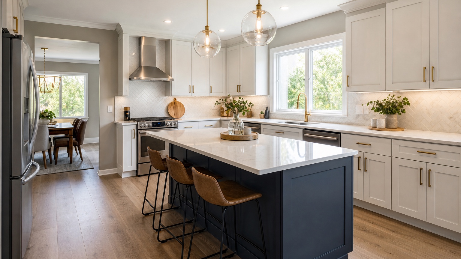 AI kitchen remodel visualizer showing cabinet, floor, backsplash, and wall color options in a realistic kitchen concept