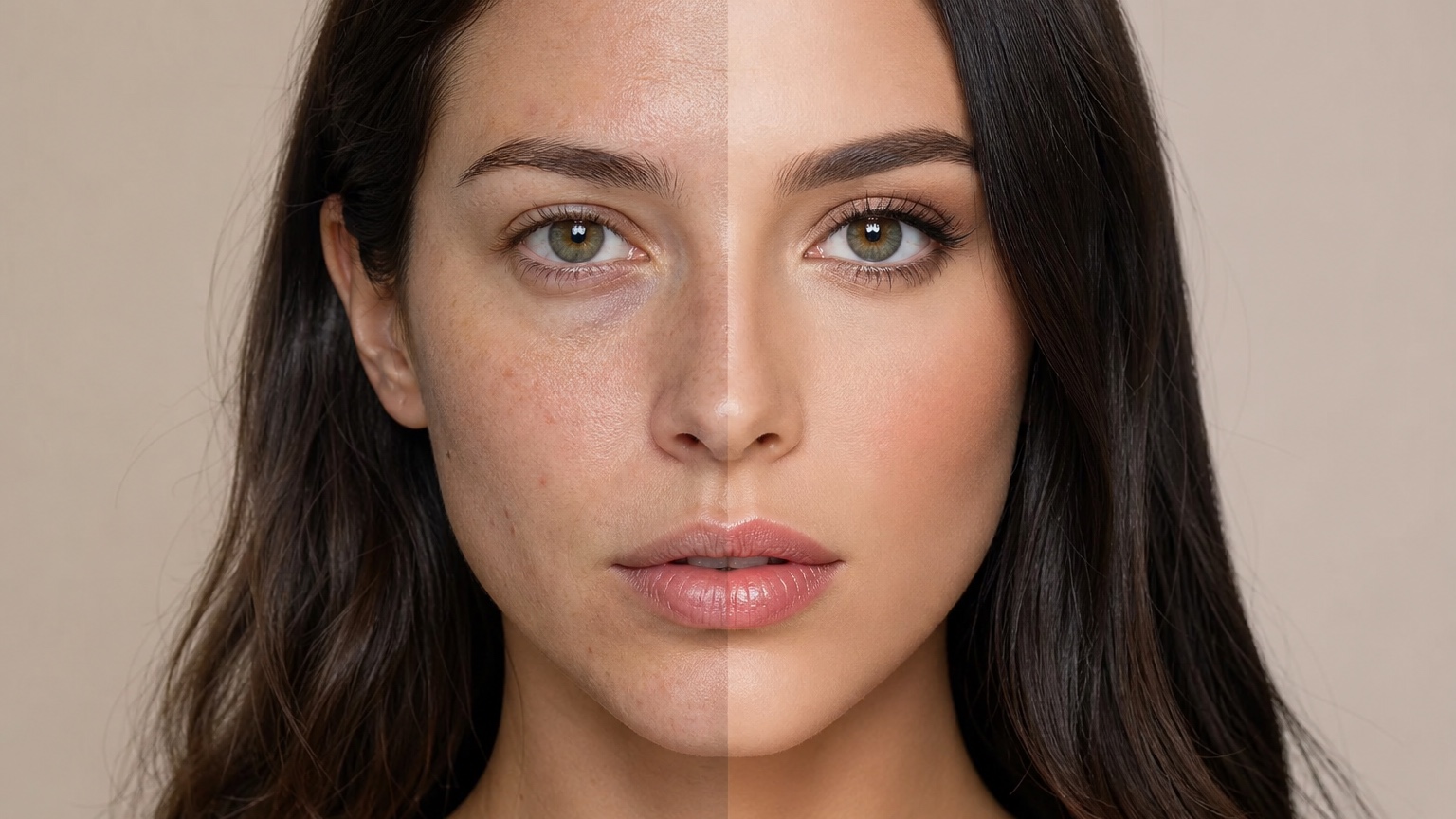 AI Makeup Filter From Photo: Create Realistic Beauty Look Concepts detailed split makeup comparison