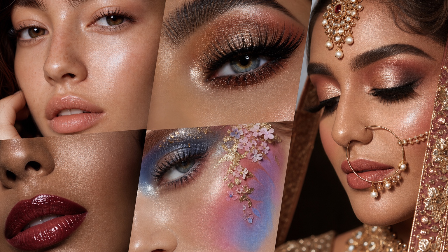 AI Makeup Generator for Natural, Glam, Bridal, and Creative Looks split makeup detail comparison