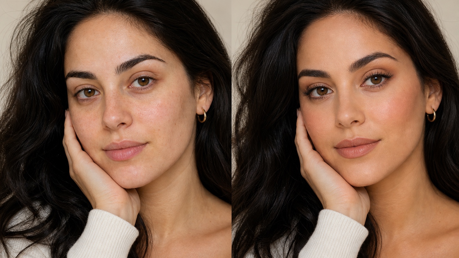 AI Makeup Try-On: Preview Looks on Your Face Photo before and after makeup comparison