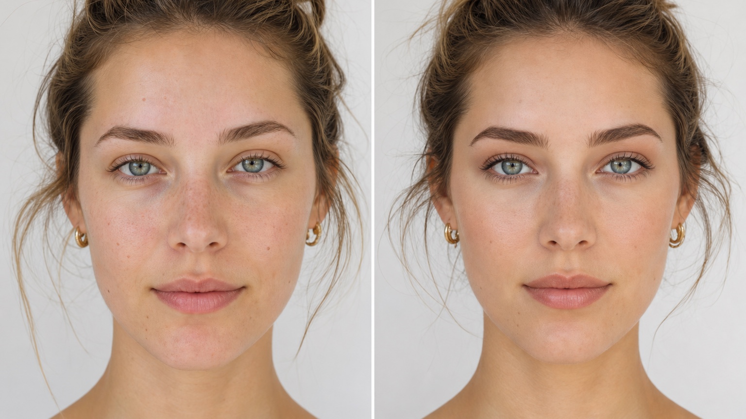 AI Natural Makeup Look Ideas From Your Photo before and after makeup comparison