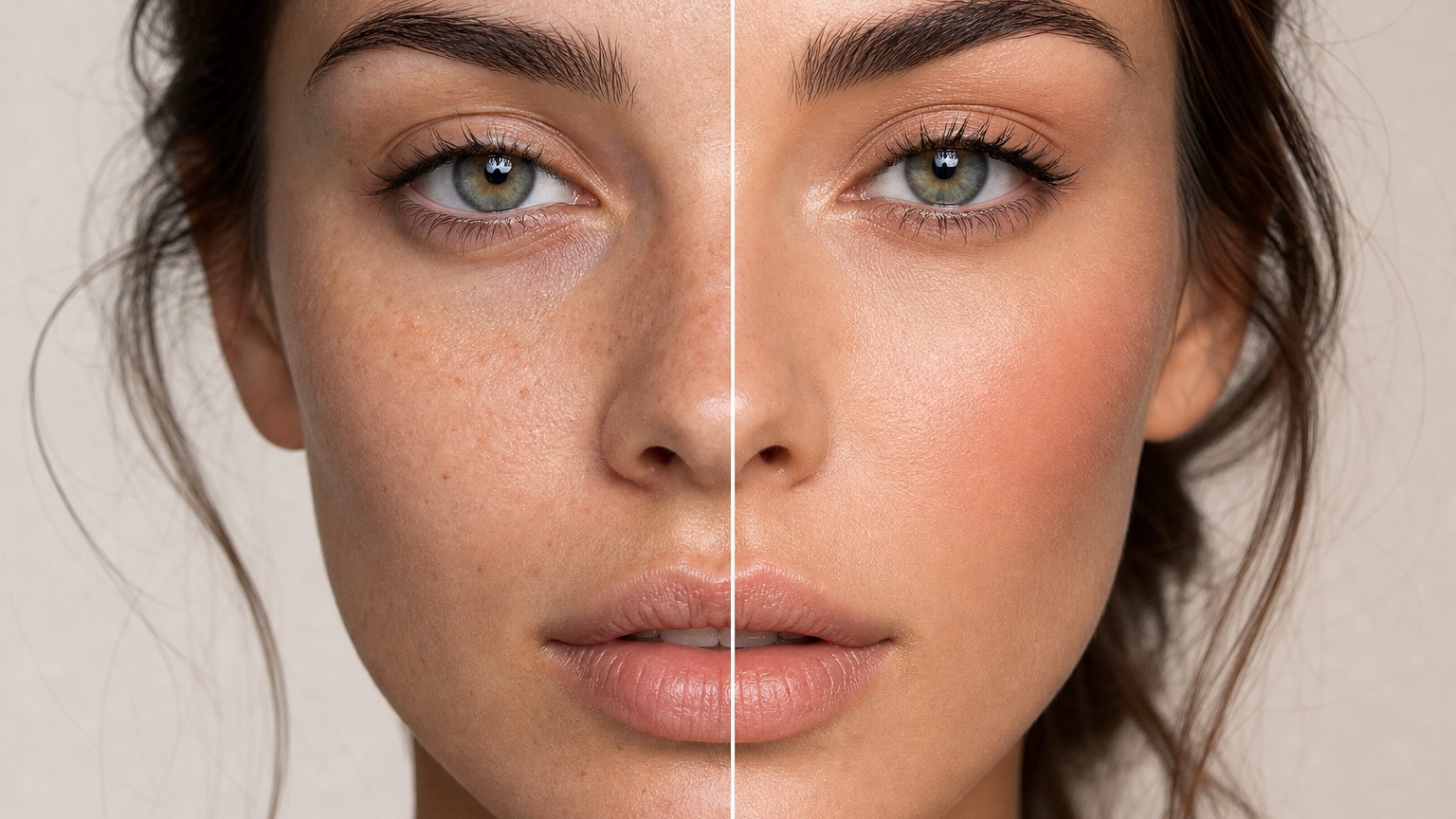 AI Natural Makeup Look Ideas From Your Photo split makeup detail comparison