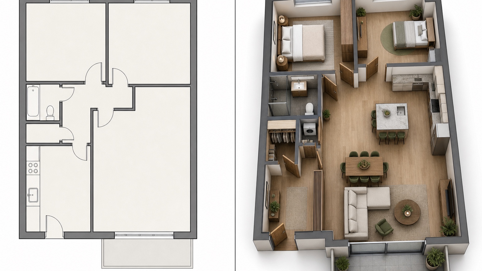 ai remodel floor plan visualizer before and after comparison for a focused layout decision