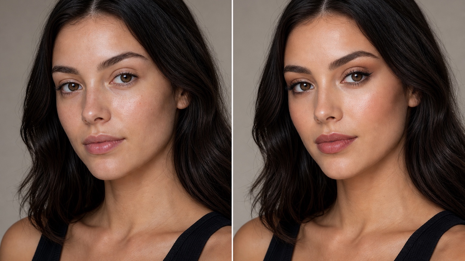 AI Soft Glam Makeup Ideas From Your Face Photo before and after makeup comparison