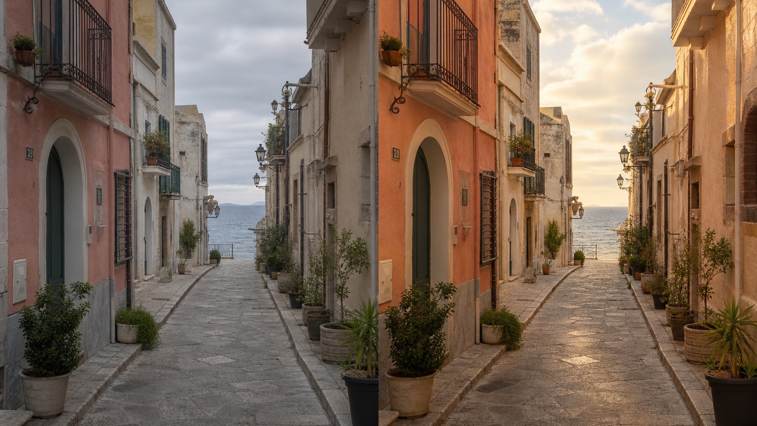 ai Travel Photo Editor before and after destination comparison