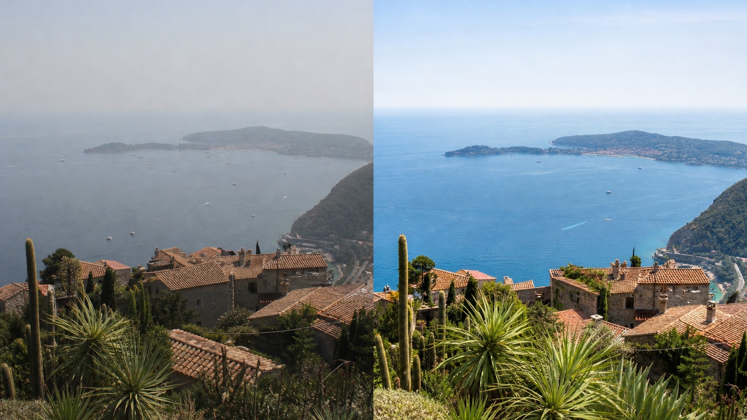 ai Vacation Photo Editor before and after destination comparison